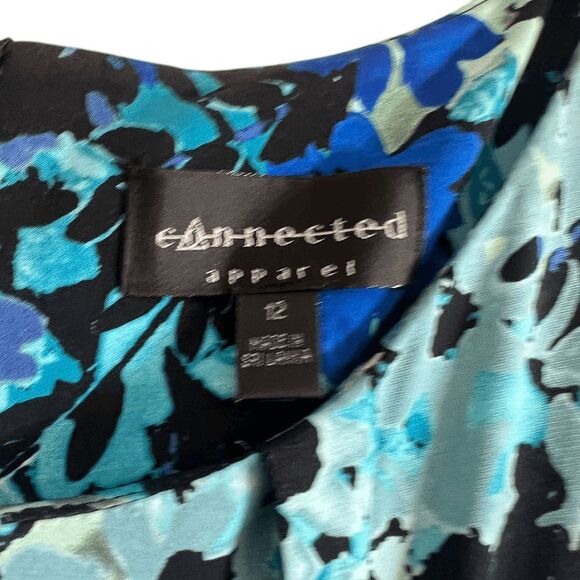 Connected Apparel Maxi Dress 12 Blue Floral Belted Cap Sleeve - Picture 3 of 3